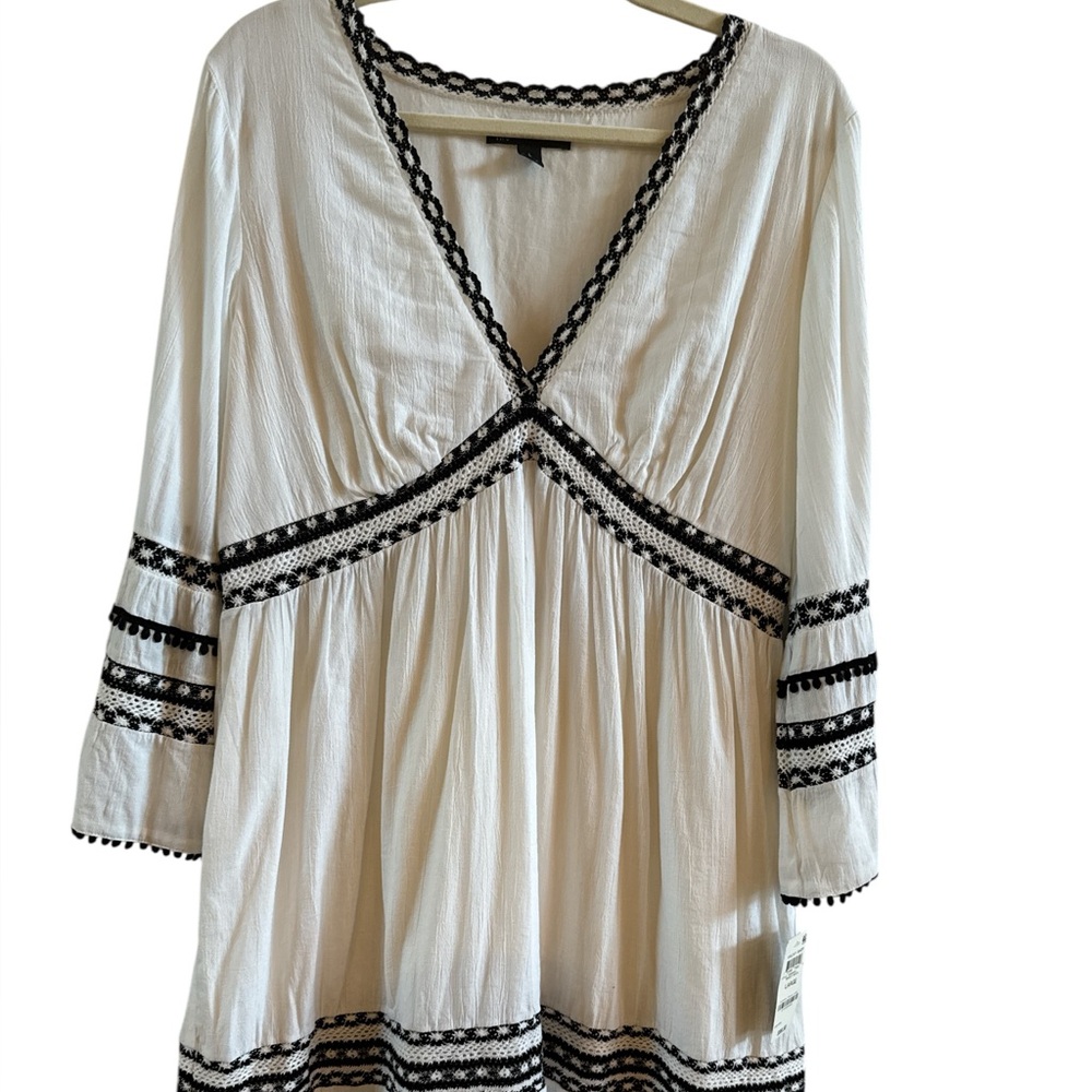 INC. International Concepts NWT Boho White Black Large Mini Dress Bell Sleeves